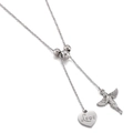Polished stainless steel necklace featuring cupid angel and love heart fringe pendants - Silver (KN198937-Z)
