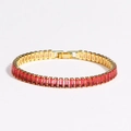 Elegant gold tennis bracelet with rose pink baguette-cut zircon crystals and jewelry clasp - Gold-Red Zirconia