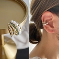 Golden multi-layer ear cuff featuring white pearls, green zircons, and micro-diamonds - 31875-Five Layer Pearl Green Drill Gold Single