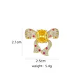 Golden bow brooch featuring a yellow center stone and pink gems with size dimensions - B792 Golden/Large Bow