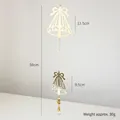 Christmas golden metal bell hanging ornament with snowflake patterns and beads 58cm - Gold Bell String