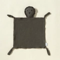 Dark gray cotton muslin lion security blanket with knotted corners and wrinkled texture - Brown (Lion)