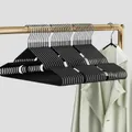 Set of 10 thick black non-slip hangers, 40.5cm width with heavy duty seamless design - Black (Standard 40g)