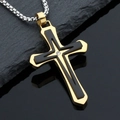Hip hop two-tone gold and black cross pendant with clear gemstone on silver box chain - Pendant / Gold Black