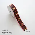 5m red and green plaid Christmas ribbon with gold elk print for gift wrapping - Red Plaid Reindeer / 2.5cm Wide-5m/Roll