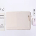 Beige laptop sleeve with side zipper pocket and braided puller on white surface - Beige (D6)