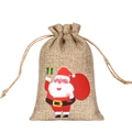 Christmas burlap drawstring gift bag featuring a Santa Claus cartoon print design - Gift Santa B-02 / 10*15cm