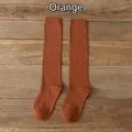 Classic orange JK uniform knee-high cotton ribbed socks with vertical stripe texture - One Size / Orange