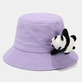 Detailed close-up of a purple cotton sun hat featuring a cute plush panda ornament - 54cm / Light Purple