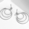 Three-layer geometric wave round stud earrings in silver stainless steel for women - Triple Layer Nested Circles / Silver