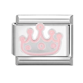 Maglia per bracciale italiano in acciaio inossidabile con corona in smalto rosa - Corona