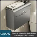 Wandgemonteerde toiletrolhouder in gunmetal grijs aluminium met handig opbergplankje - Gun Grey [Grote Capaciteit]