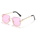 Chic semi-rimless square sunglasses with pink transparent lenses and golden frames - Gold Frame Pink Lenses