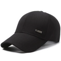 Men's classic black baseball cap with silver S FASHION metal plate and textured fabric - Adjustable / Black