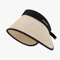 Foldable beige straw sun visor with wide black brim and elastic headband - Adjustable / Beige
