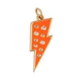 Orange enamel lightning bolt charm pendant with gold plating and cubic zirconia stones - CZ Lightning-Orange