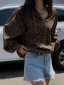 Detalle de la sudadera con estampado de leopardo, textura de pana y cremallera - S / Estampado de leopardo