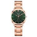 Women's rose gold stainless steel watch with deep green sunburst pattern dial - Green