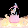 Pink fairy carriage snow globe music box with glowing lights and sleeping deer figure - MK Medium 80 Snowfall + Color Light / 2052 Pink