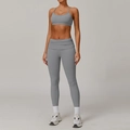 Conjunto de yoga gris para mujer con leggings fruncidos de cintura alta y sujetador - S / Conjunto de Sujetador y Leggings Gris Rinoceronte