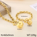 Schmuckset aus Gold Titanstahl mit OT-Verschluss, groben Ketten und Kugelanhänger - Einzelnes Armband / Gold (KS194072-Z)