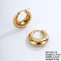 Polished chunky gold hoop earrings with croissant style texture and a glossy finish - French Croissant Geometric Style (E01570-19)