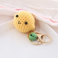 Cute yellow knitted animal keychain with golden metal ring and green bell charm detail - Fruit Style-Lemon