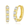 Classic S925 sterling silver hoop earrings with rectangular micro-pave zirconia crystals - Gold