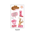 Pink cowgirl temporary tattoo sheet with boots and hats, style TU-E77 for children - TU-E77