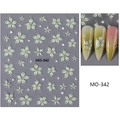 Stickers à ongles fleurs vertes en relief 3D MO-342 avec décalcomanies florales - MO-342 (Fleur Verte/Carte en Papier) / Vert