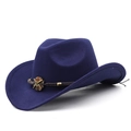 Detail of wool felt cowboy hat with braided leather band and metal star ornaments - Navy Blue
