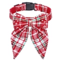 Collier de Noël pour grand chien avec nœud papillon à carreaux rouges et motifs flocons - S 2.0x40cm / Rouge Blanc Flocon de Neige