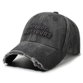 Vintage dark grey washed cotton baseball cap with embroidered letters and distressed details - Adjustable / Gray