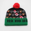 Christmas knit hat featuring Santa and Reindeer patterns with a large red pompom topper - Hat Style 66 (Black Red Green Mix)