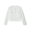 Women's elegant white tweed short jacket with round neck and decorative gold buttons - XS / White