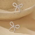 Elegant 925 sterling silver bow stud earrings with twisted texture in silver finish - 925 Silver / Silver-B