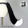 Cosplay set with black and white plush fox tail, animal ears, and bell collar accessory - One Size / Meow Fox Tail-Black White
