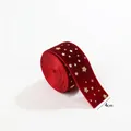 Dark red velvet Christmas ribbon with gold star print, 4cm width for holiday decor - 4CM Burgundy Star Ribbon (2M/Roll)