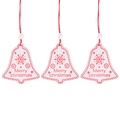 Set of three wooden Christmas bell ornaments in red and white with Merry Christmas text - White Bell * 3