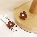 Mini amber camellia flower hair claws with pearl accent for side bangs styling - 115 Coffee Pearl (1pc)