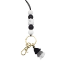 Silicone bead lanyard with black and white marble patterns, round beads and grey tassel - Marble Black White