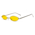Retro small oval sunglasses featuring yellow lenses and a slim silver metal frame - Silver Frame Yellow Lens