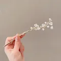 Golden Chinese hair pin with white plum blossom and pearl tassel, length 17cm - 79# Pearl Flower Vine - Gold (Approx 17cm)