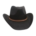 Classic black woven western cowboy hat with studded brown faux leather band trim - One Size / Black (Middle Rhinestone)