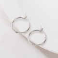 French vintage geometric silver hoop earrings with polished metal finish for women - Silver Classic Round Hoop (E069)