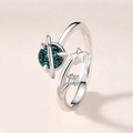 Anello astronauta in argento S925 con pianeta blu scuro e zircone luminoso - Aperto Regolabile / Anello Astronaute Pianeta Da Donna