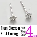 S925 sterling silver plum blossom stud earring component in plain silver 4mm size - 4mm Plum Blossom / Silver