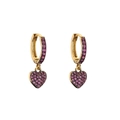 Detail of huggie earrings with gold plating and pavé-set pink heart-shaped pendants - Heart Red