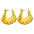 Chic golden fan-shaped pleated hoop earrings in high-polished stainless steel - Fan-shaped Pleated Texture