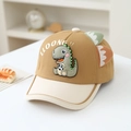 Detail of khaki toddler baseball cap featuring green dinosaur patch and 3D felt spine - 50cm (1-3 Years) / Brown